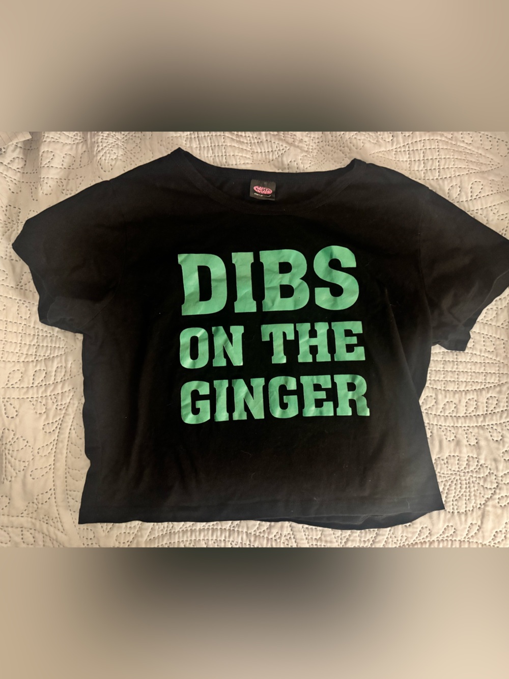 Black Crop Top with Green 'DIBS ON THE GINGER' Print